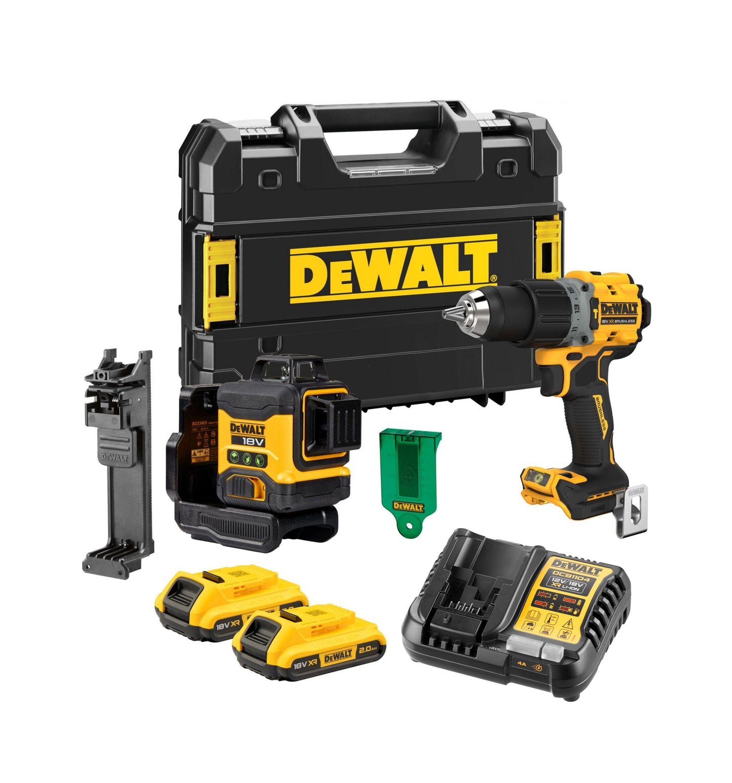 Kit Compact Laser DCLE34031 + Perceuse DCD805 + 2bat 2Ah 18V + chargeur + valise Dewalt DCK2095D2T