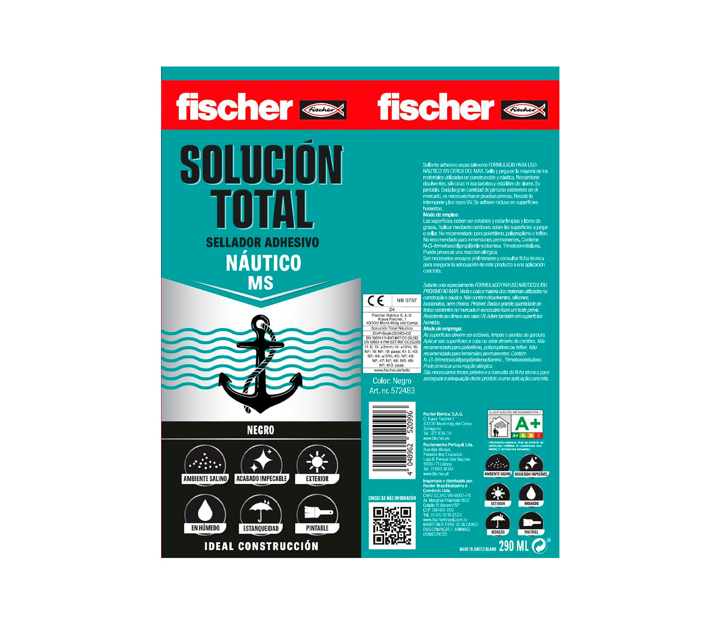 Cartouche de mastic adhésif 290ml Fischer MS Nautical Special