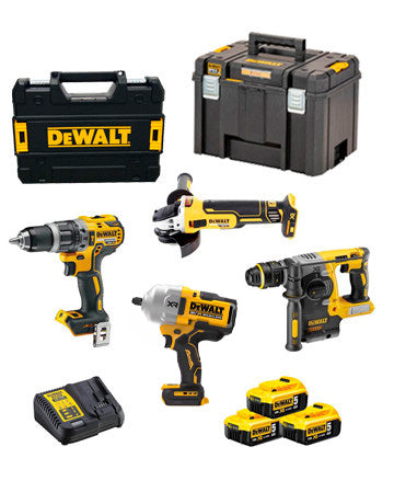Dewalt Power Kit Marteau + Perceuse + Meuleuse + Tournevis à chocs Batterie DCK428P3T
