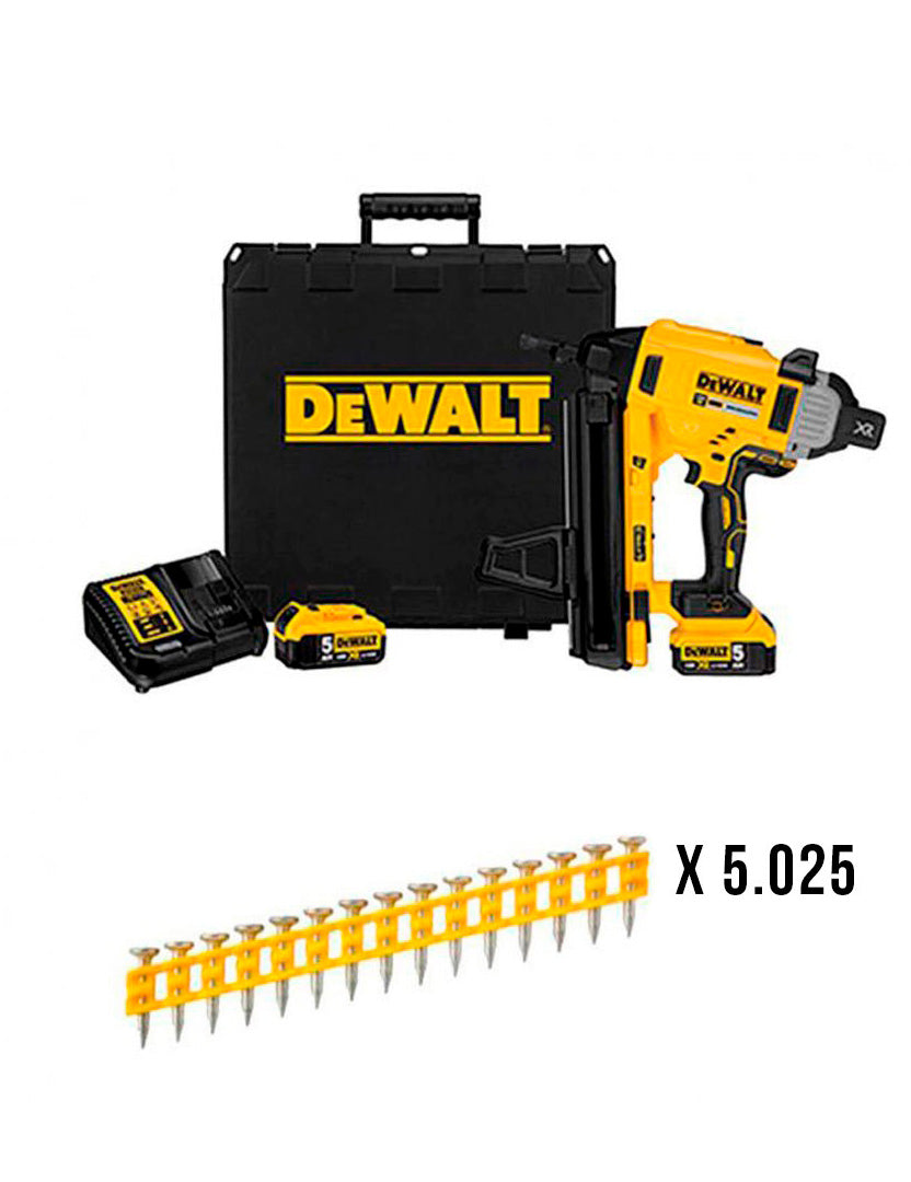 Combo cloueur à acier et à béton alimenté par batterie 18V DCN890P2 + 5.025 clous 20mm Dewalt