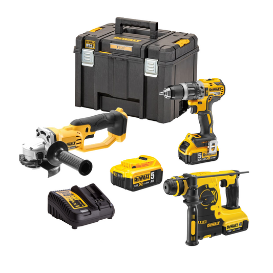 Dewalt Power kit marteau perforateur CPROF265 avec mallette, meuleuse XR18V, marteau XR SDS plus et 3 batteries