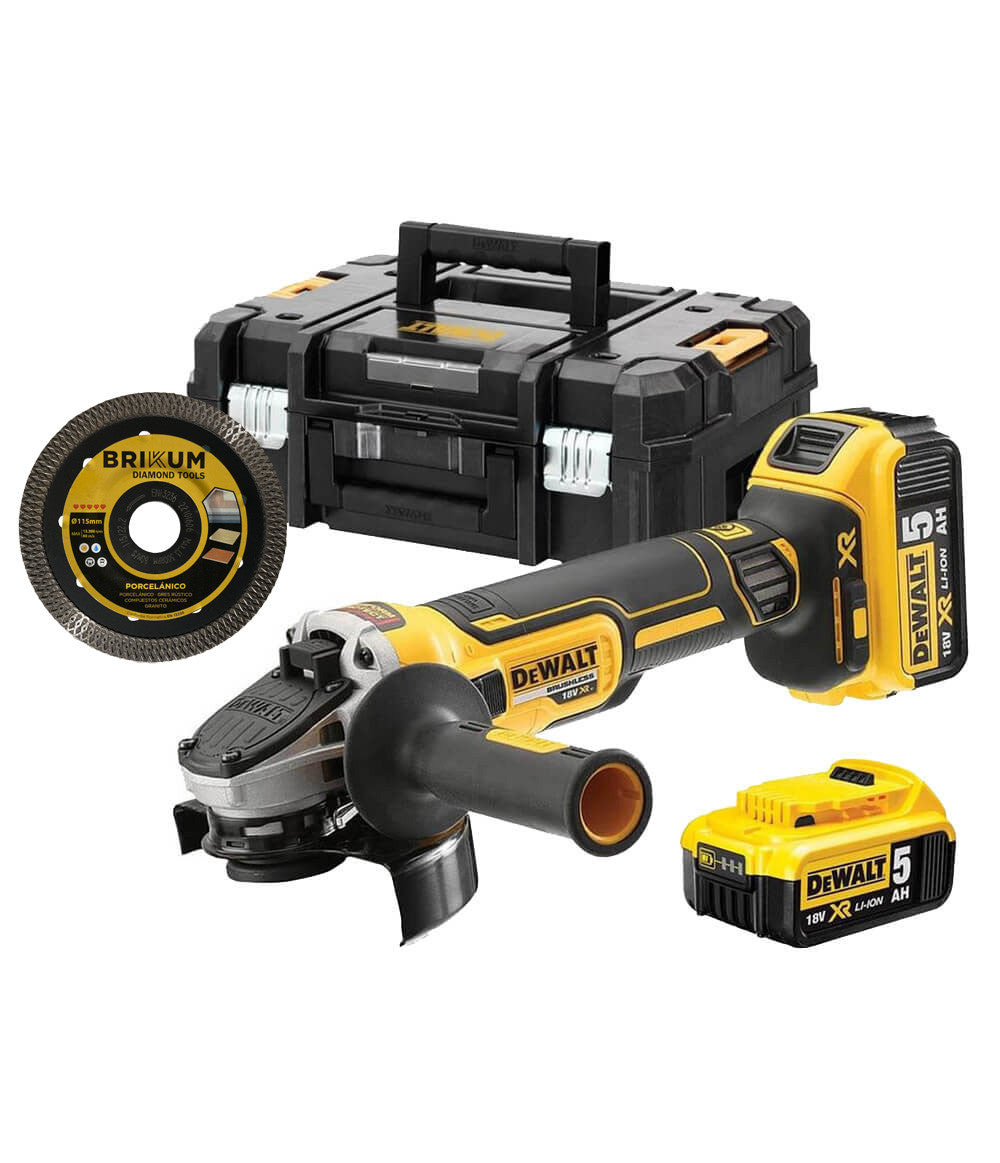 Meuleuse sans balais 18V XR 125mm avec 2 batteries 5Ah + disque Dewalt DCG405P2X
