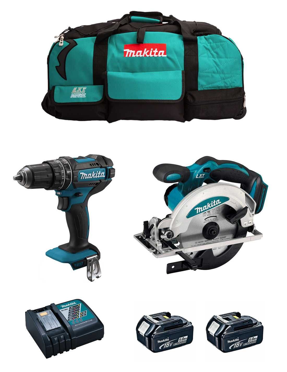 Kit Makita Marteau perforateur DHP482 + Scie circulaire DSS610 + 2bat 5Ah + Chargeur + Sac DLX2610BL2
