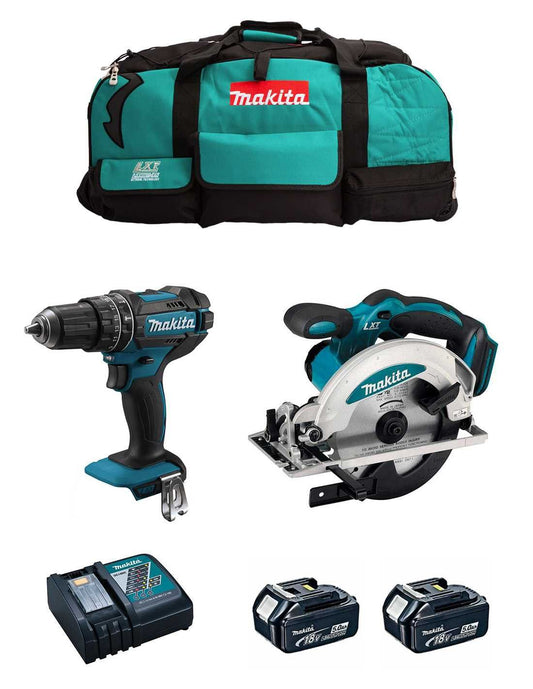 Kit Makita Marteau perforateur DHP482 + Scie circulaire DSS610 + 2bat 5Ah + Chargeur + Sac DLX2610BL2