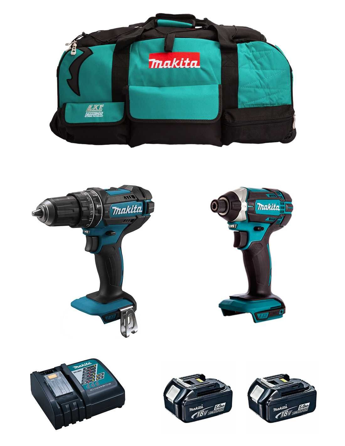 Kit Makita marteau perforateur DHP482 + un tournevis à chocs DTD152  + 2bat 5Ah + chargeur + sac DLX2152BL2
