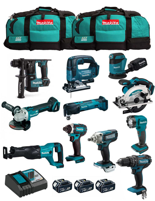 Makita Kit avec 11 outils + 3 battes + chargeur + 2 pochettes DLX1171BL3
