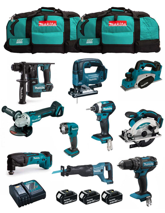 Kit Makita avec 10 outils + 3 bateria 3ah + Chargeur + 2 sacs DLX1080BL3