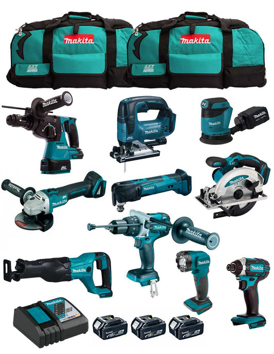 Makita Kit avec 10 outils + 3 battes + chargeur + 2 pochettes DLX1043BL3