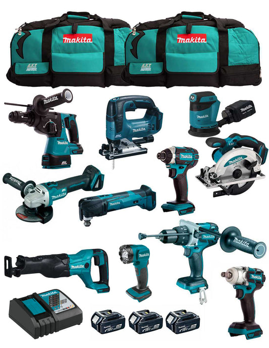 Makita Kit avec 11 outils + 3 battes + chargeur + 2 pochettes DLX1143BL3