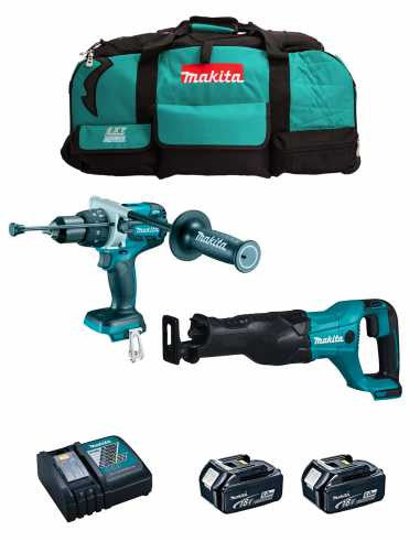Kit Makita Marteau perforateur DHP486 + Scie à guichet DJR186 + 2bat 5Ah + chargeur + sac LXT600 DLX2486BL2