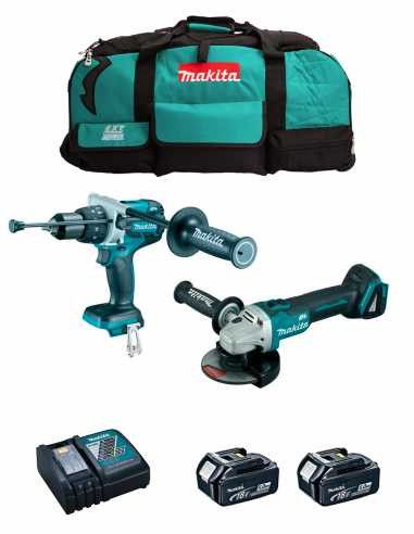 Kit Makita Marteau perforateur DHP486 + Mini-meuleuse DGA504 + 2bat 5Ah + chargeur + sac LXT600 DLX2484BL2