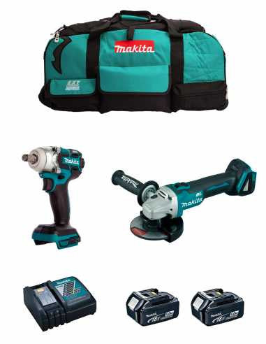 Kit Makita Clé à chocs DTW285 + Mini meuleuse DGA504 + 2bat 5Ah + chargeur + sac LXT600 DLX2285BL2