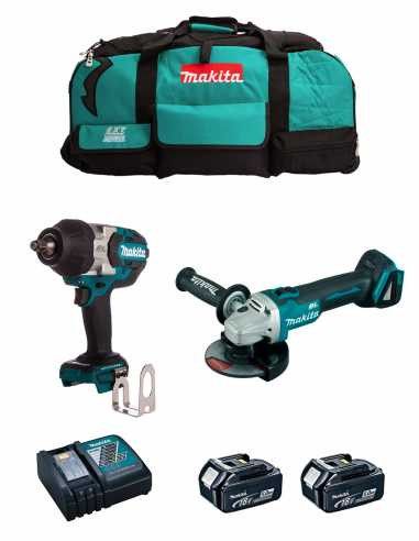 Kit Makita Clé à chocs DTW700 + Mini-meuleuse DGA504 + 2bat 5Ah + chargeur + sac LTX600 DLX2700BL2