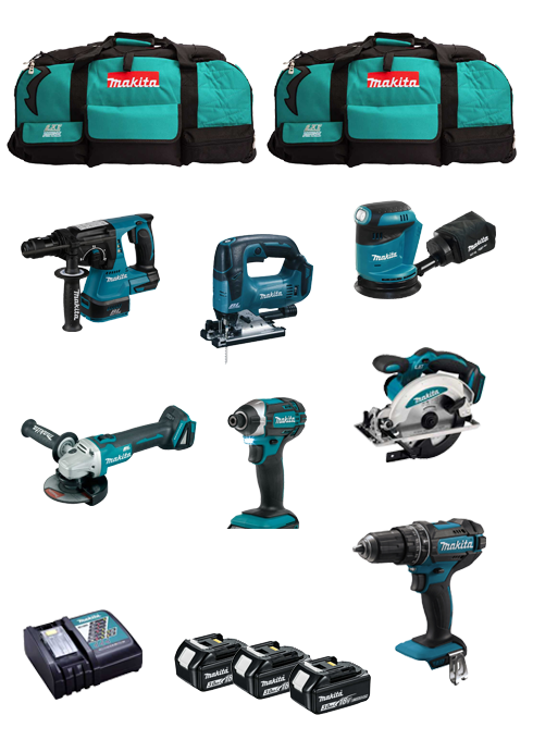 Kit Makita avec 7 outils + 3bat 5Ah + Chargeur DC18RC + 2 sacs DLX7243BL3