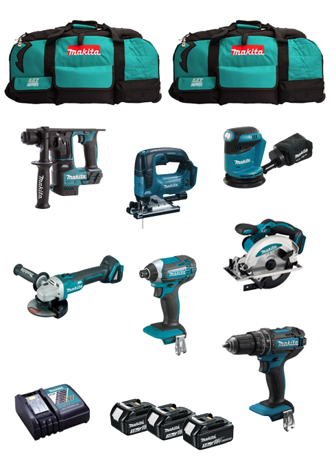 Kit Makita avec 7 outils + 3bat 5Ah + Chargeur DC18RC + 2 Sacs LXT600 DLX7482BL3