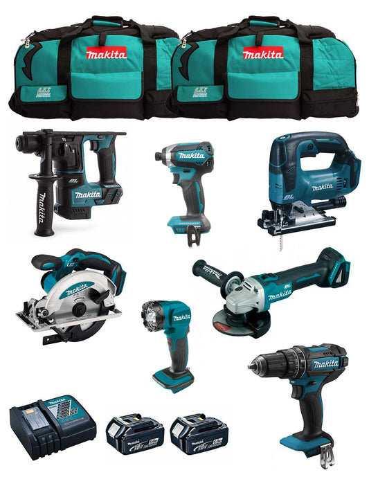 Kit Makita 7 outils + 2bat 5Ah + chargeur + 2 sac LXT600 DLX7815BL2