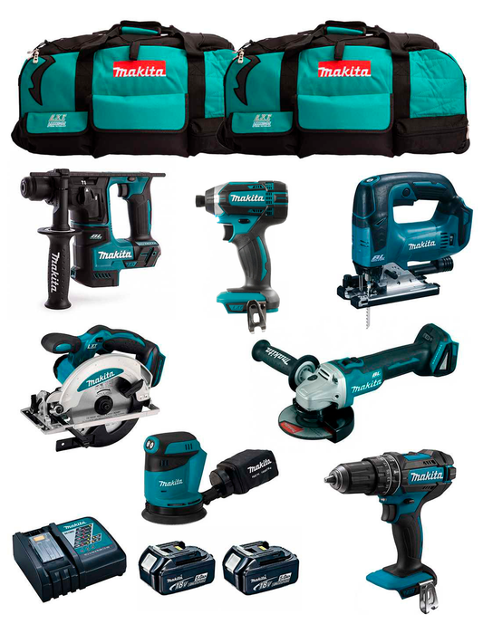 Makita 7 outils + 2bat 5Ah + chargeur + 2 sac LXT600 DLX7180BL2