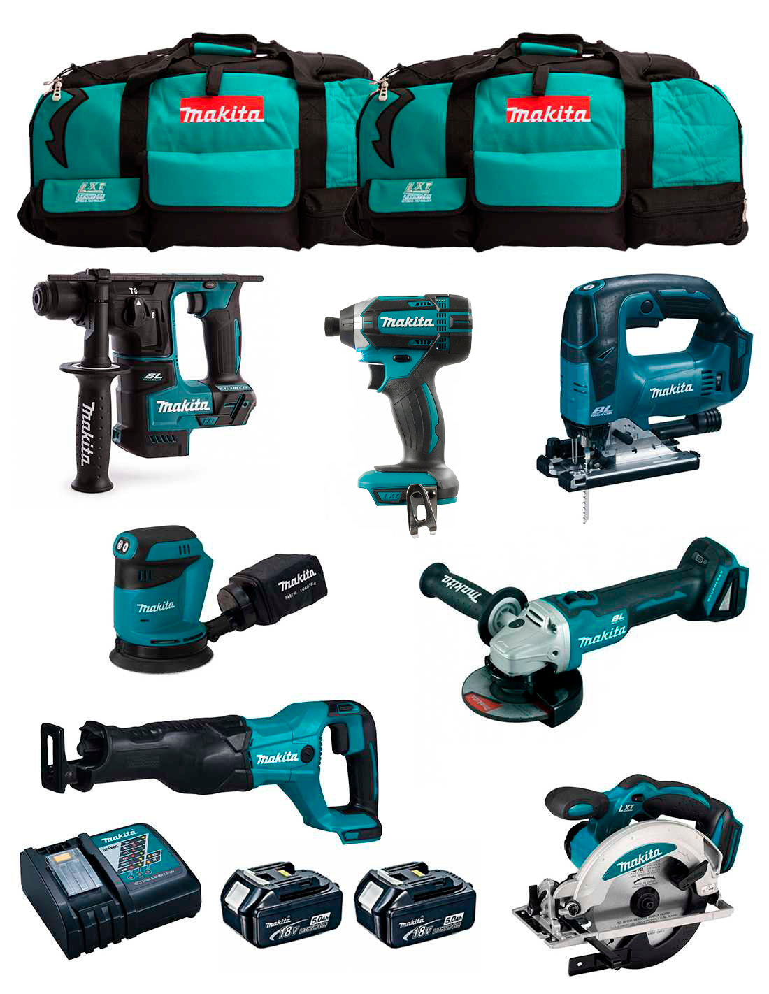 Kit Makita 7 outils + 2bat 5Ah + chargeur + 2 sacs LXT600 DLX7171BL2