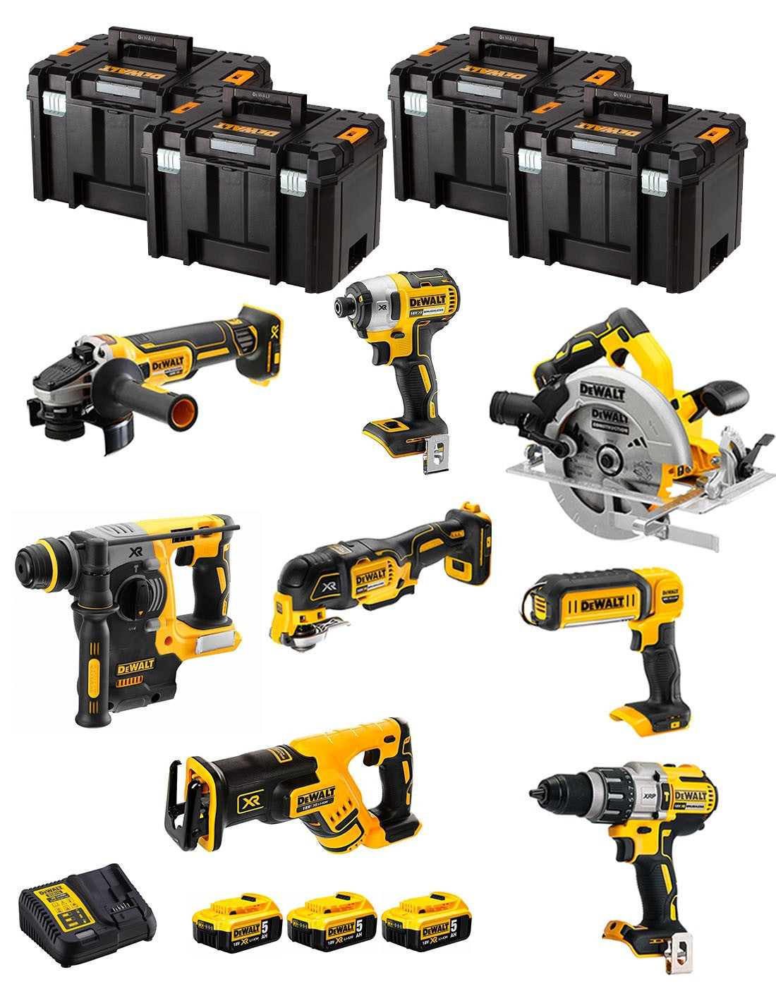 Kit Dewalt avec 8 outils + 3 bat 5ah + Chargeur DCB115 + 4xTstak DCK869P3