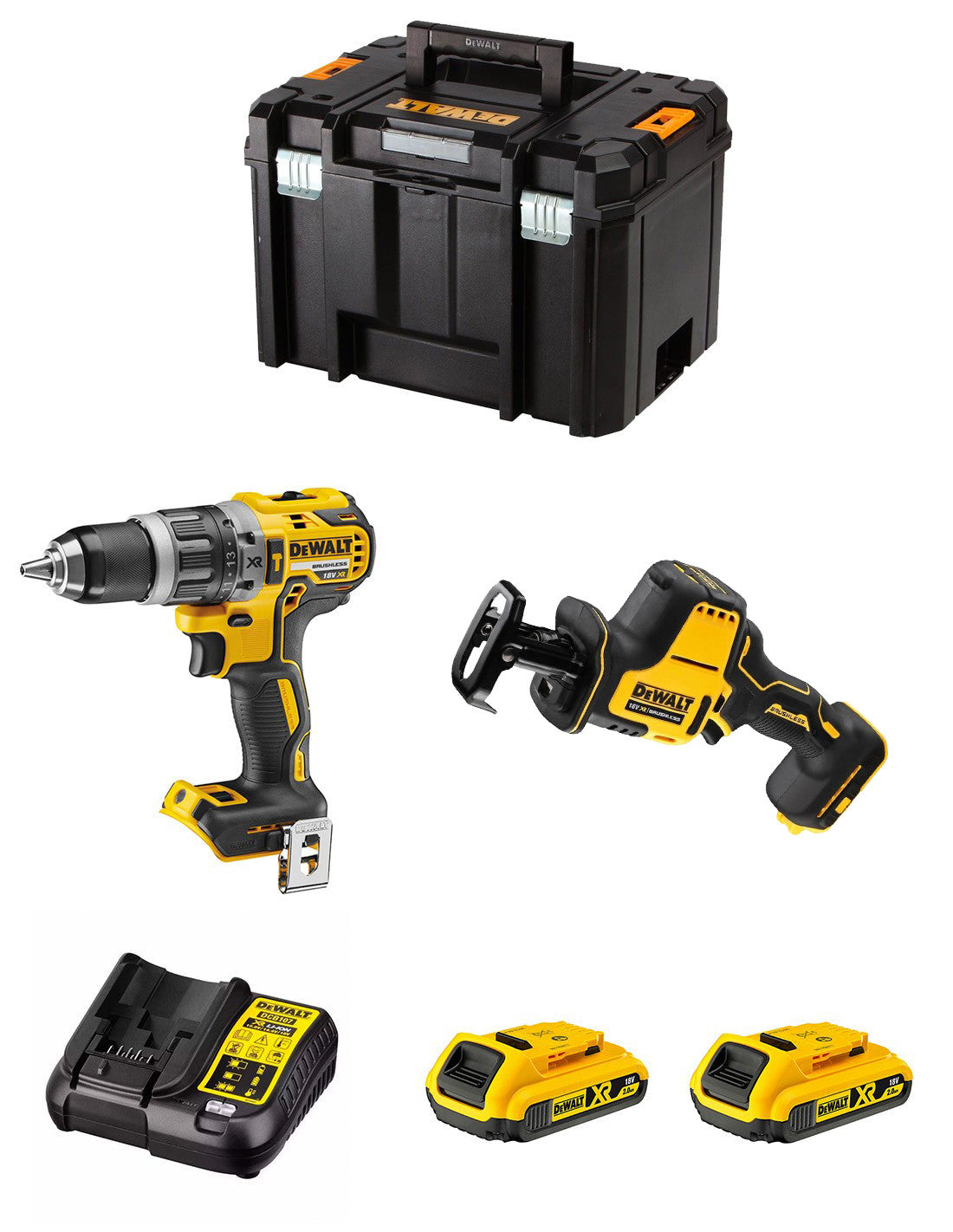 Kit Dewalt Marteau perforateur DCD796 + Scie à guichet DCS369 + 2bat 2Ah + chargeur DCB107 + TSTAK VI DCK269D2
