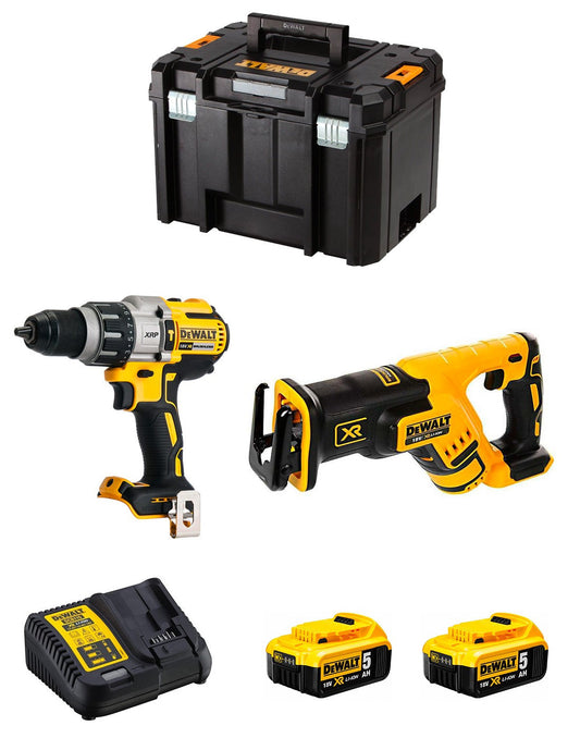 Kit Dewalt Marteau perforateur DCD996 + Scie à guichet DCS367 + 2bat 5Ah + Chargeur + TSTAK VI DCK267P2