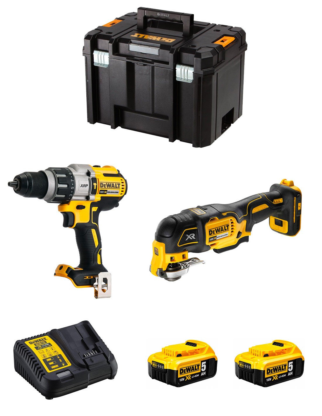 Kit Dewalt Marteau perforateur DCD996 + Multi-outil DCS355 + 2bat 5Ah + Chargeur + TSTAK VI DCK255P2