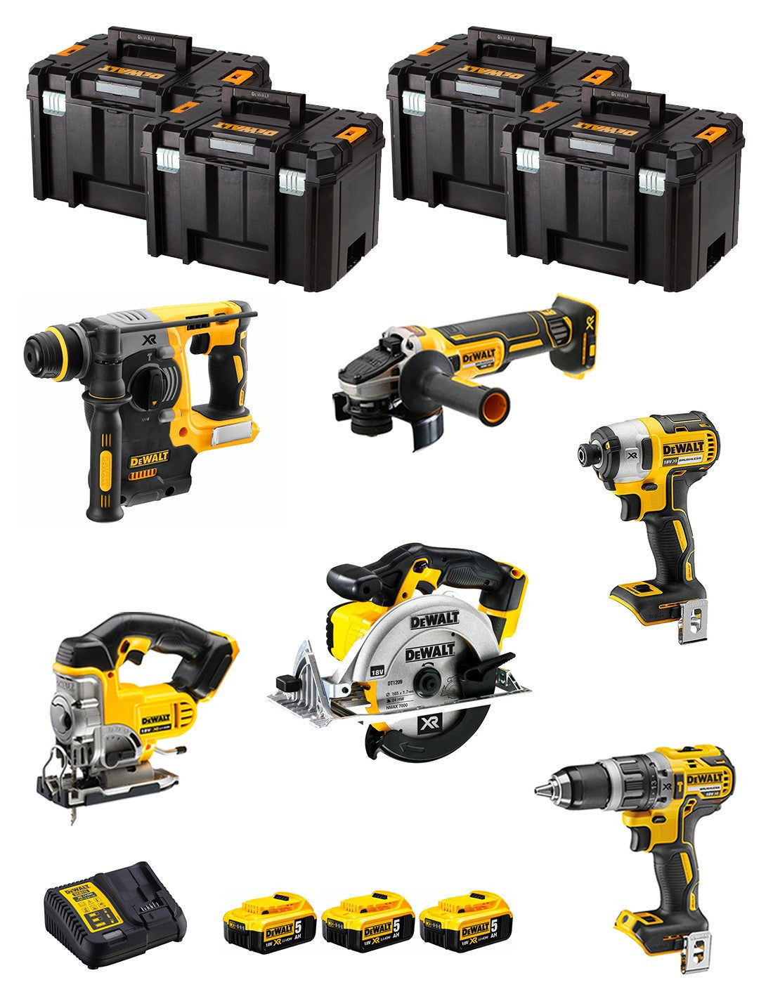 Kit Dewalt avec 6 outils + 3 bat 5ah + Chargeur DCB115 + 4xTstak DCK691P3