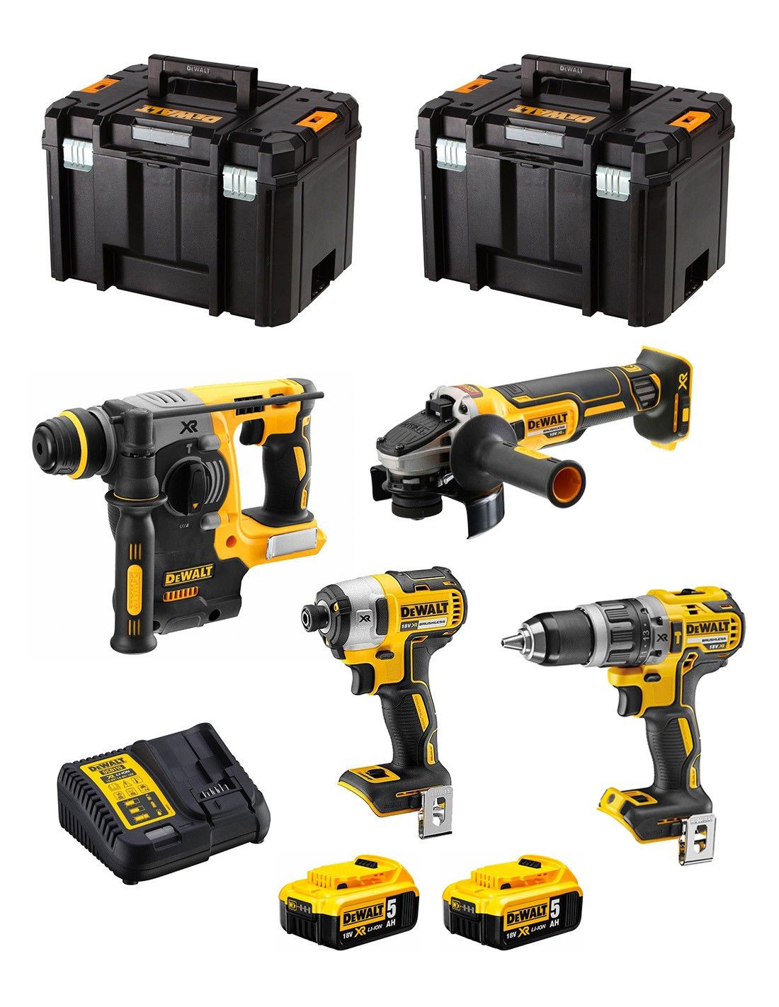 Kit Dewalt avec 4 outils + 2bat 5Ah + chargeur + 2xTSTAK VI DCK496P2