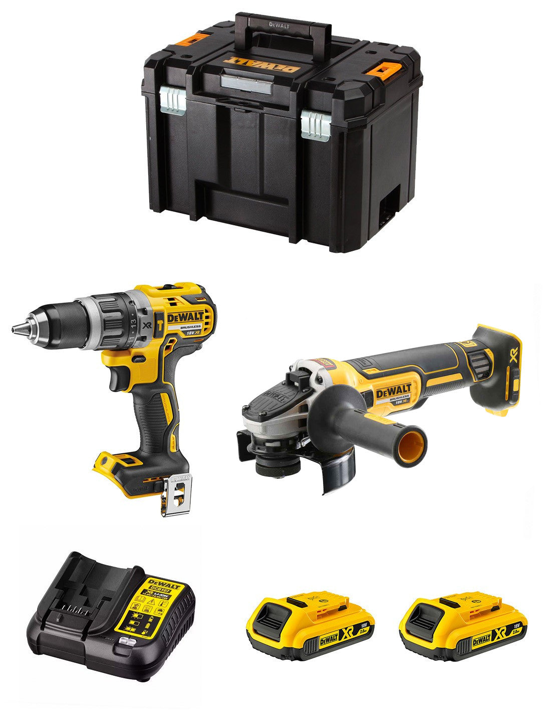 Kit Dewalt Marteau perforateur DCD796 + Mini meuleuse DCG405 + 2bat 2Ah + Chargeur + TSTAK VI DCK205D2