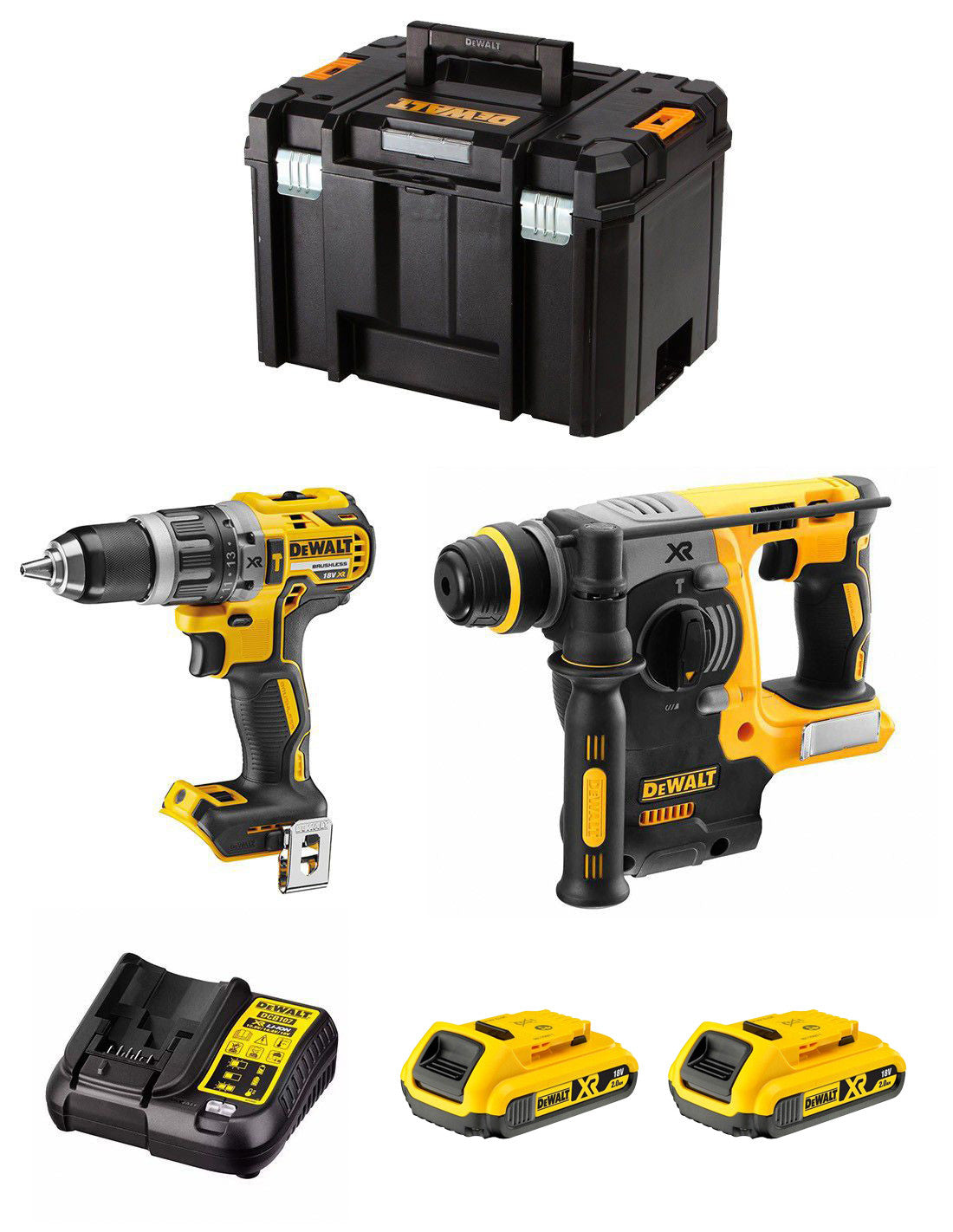 Kit Dewalt Marteau Perforateur DCD796 + Marteau DCH273 + 2bat 2Ah + chargeur + TSTAK VI DCK273D2