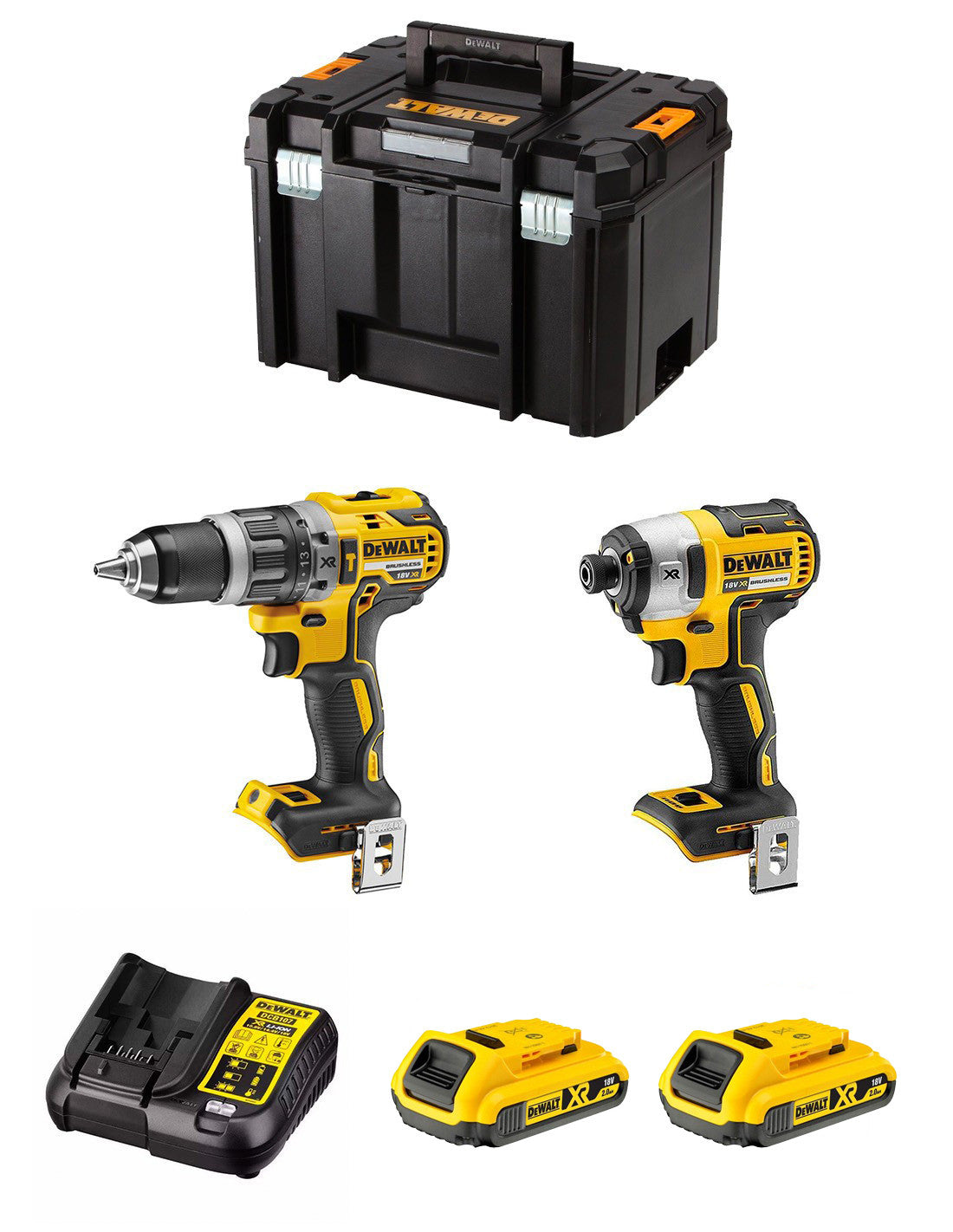 Kit Dewalt Marteau perforateur DCD796 + Tournevis à chocs DCF887 + 2bat 2Ah + Chargeur + TSTAK VI DCK287D2