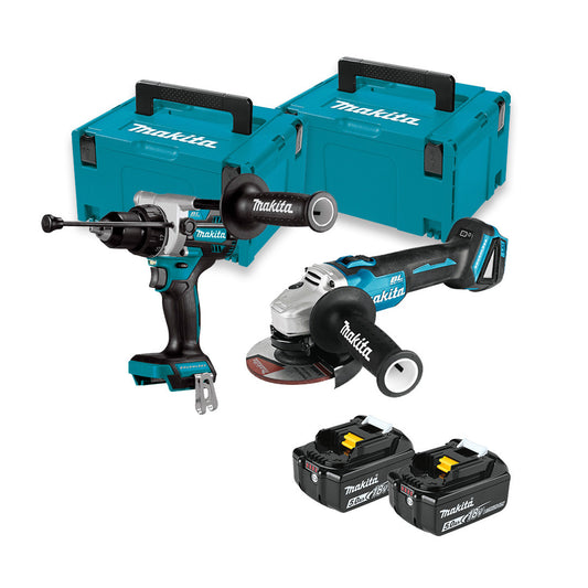 Kit Perceuse DHP486 + Meuleuse DGA504 + 2 Bat 5.0Ah + 2 mallettes DLX2413TJ