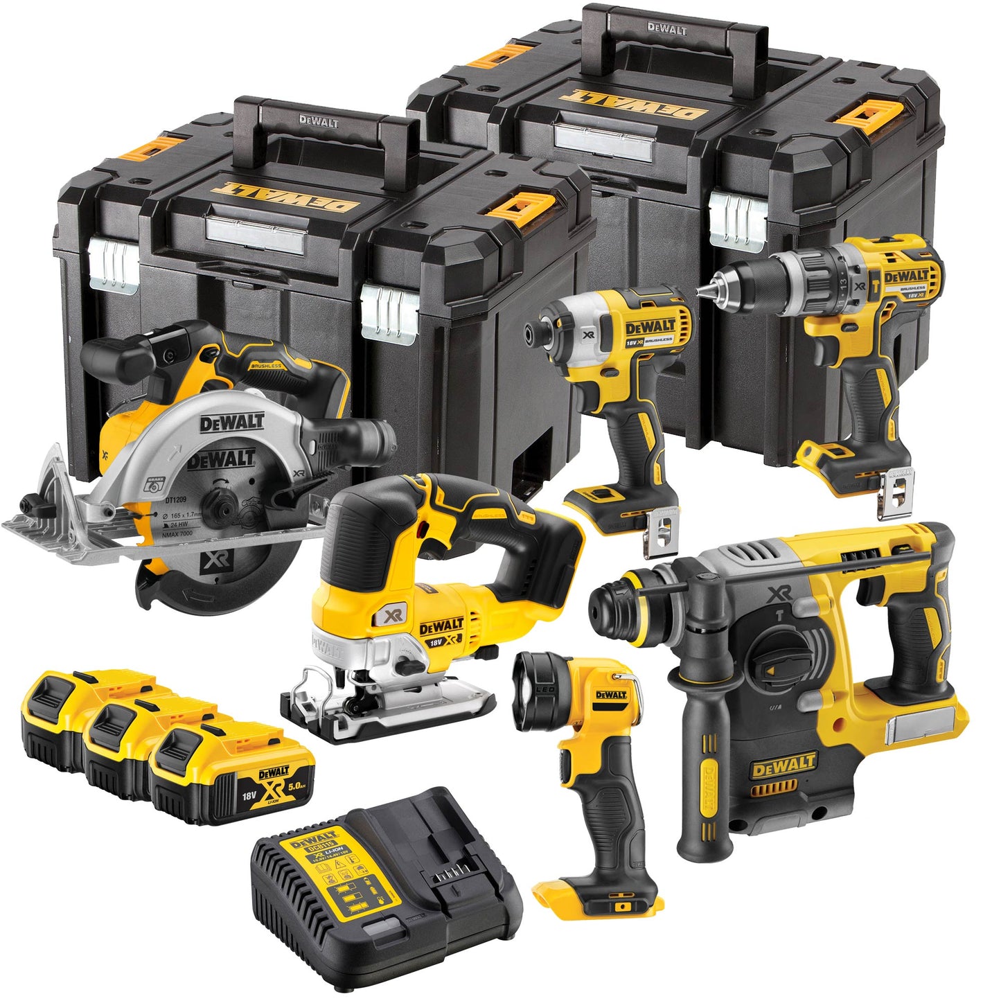 Kit 6 outils 18V + 3bat 5Ah + Chargeur DCB115 + 2x TSTAK Dewalt DCK690P3T