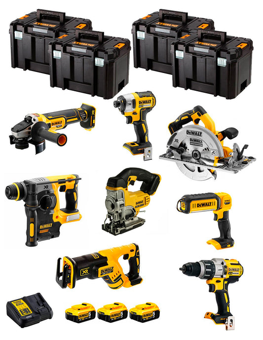 Kit Dewalt avec 8 outils + 3 bat 5ah + Chargeur DCB115 + 4xTstak DCK870P3