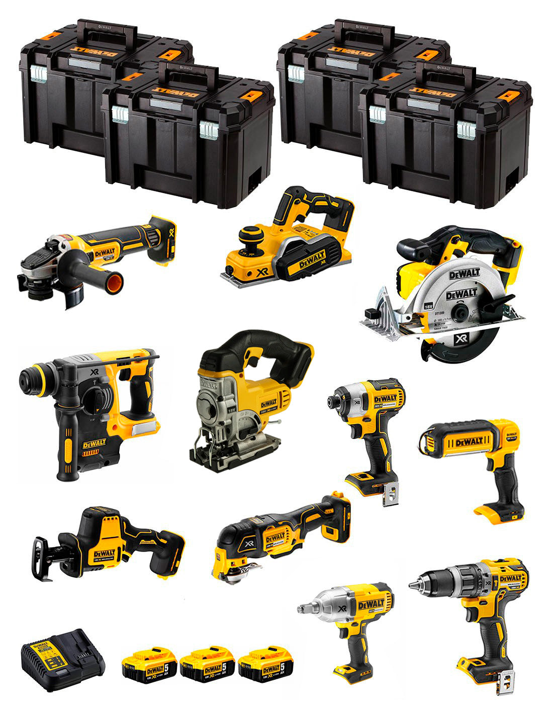 Kit Dewalt 11 outils + 3bat 5Ah + chargeur DCB115 + 4xTSTAK DCK111P3