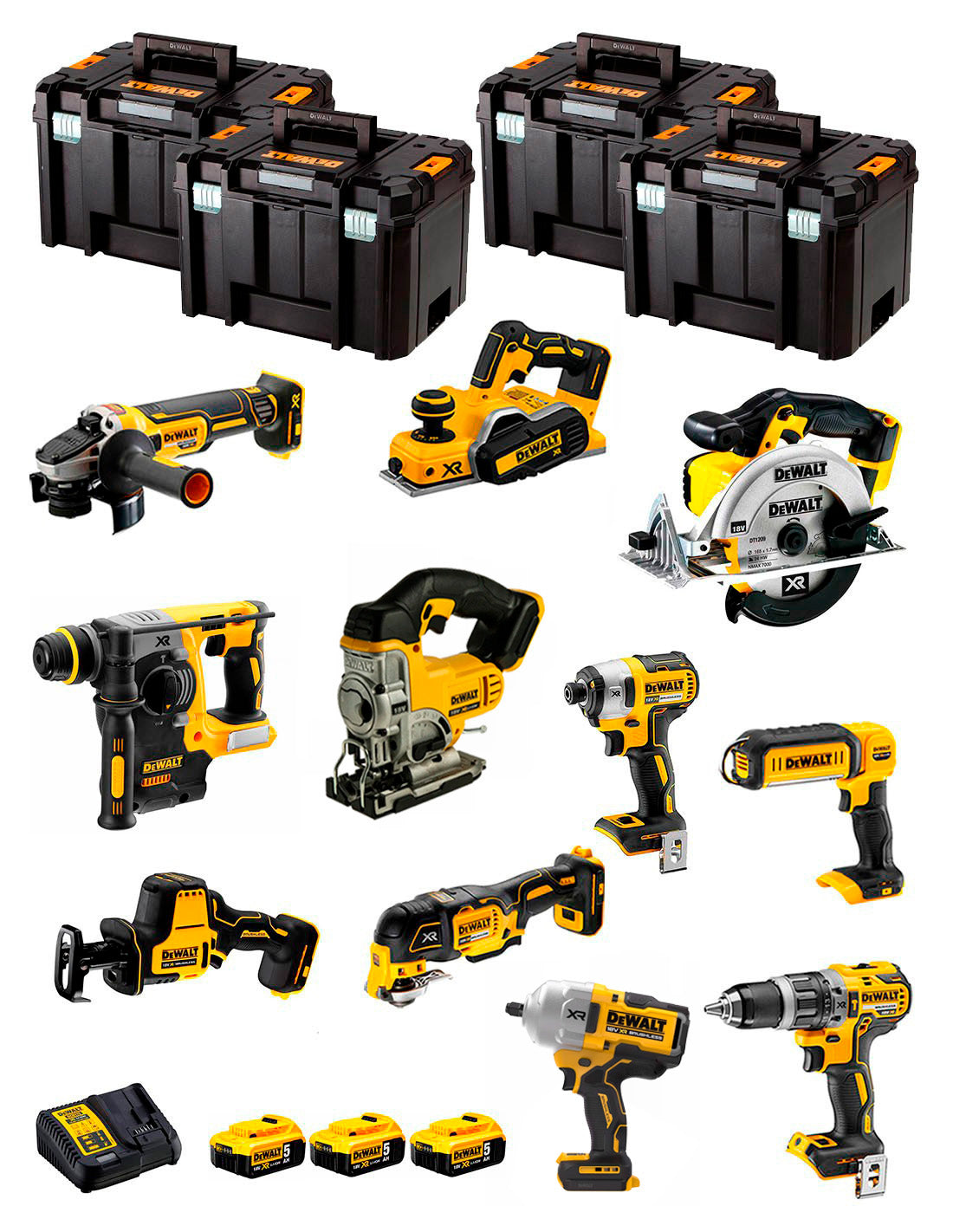 Kit Dewalt 11 outils + 3bat 5Ah + chargeur DCB115 + 4xTSTAK DCK114P3