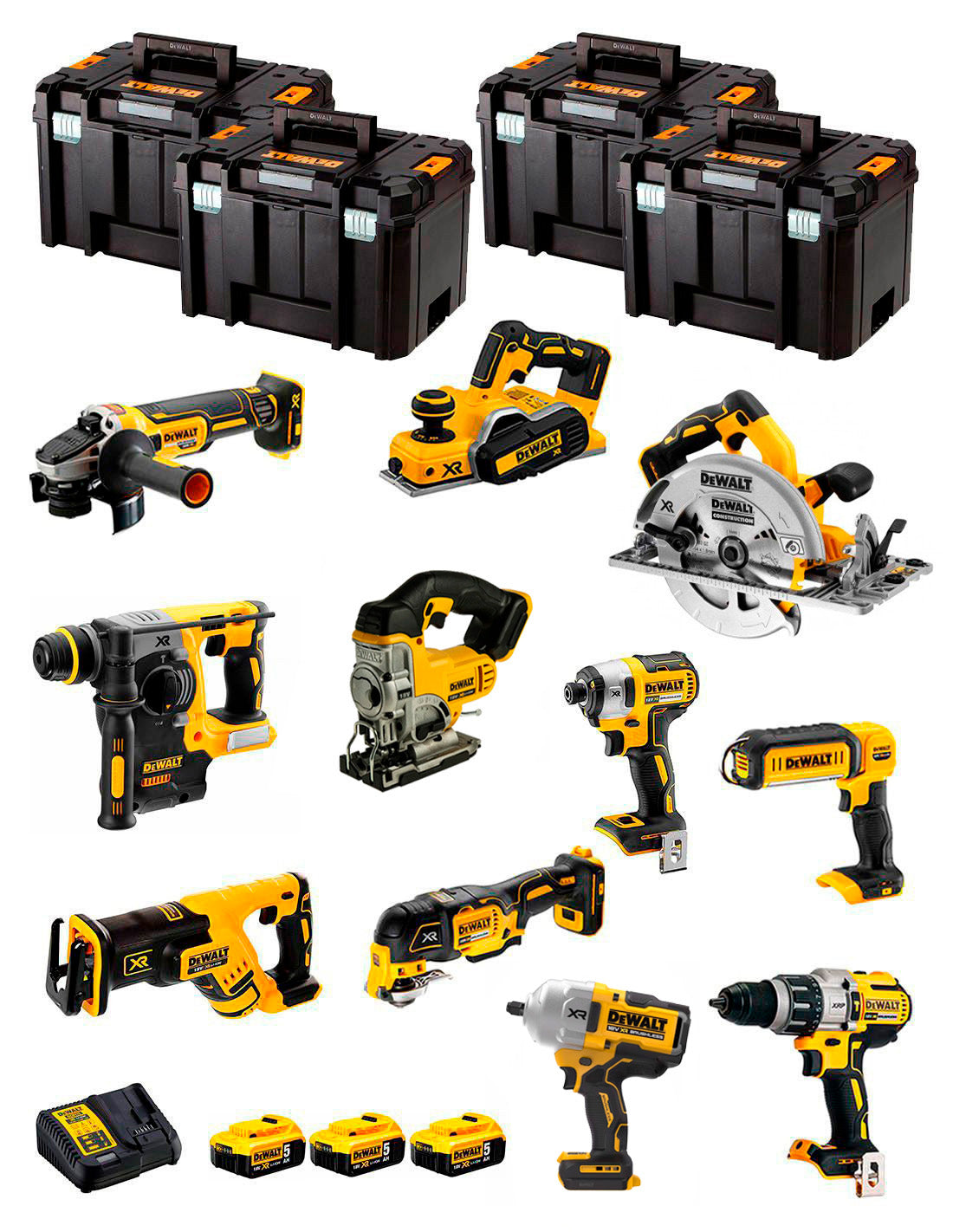 Kit Dewalt 11 outils + 3bat 5Ah + chargeur DCB115 + 4xTSTAK DCK110P3