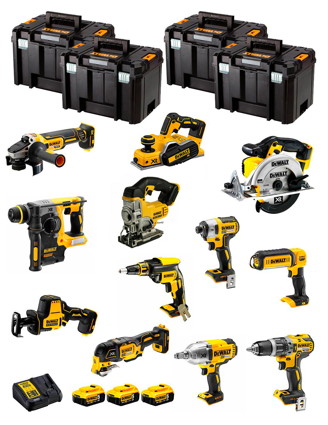 Kit Dewalt 12 outils + 3bat 5Ah + chargeur DCB115 + 4xTSTAK DCK127P3