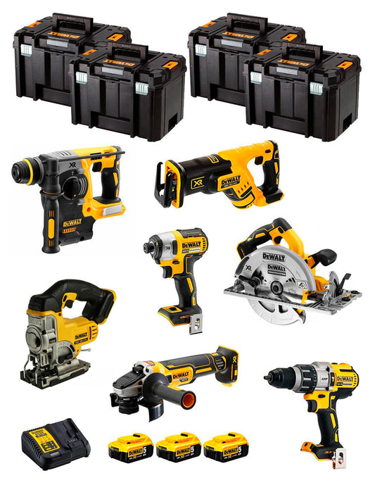 Kit Dewalt avec 7 outils + 3 bat 5ah + Chargeur DCB115 + 4xTstak DCK767P3