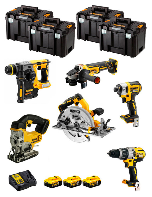 Kit Dewalt avec 6 outils + 3 bat 5ah + Chargeur DCB115 + 4xTstak DCK670P3