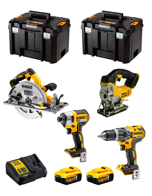 Kit Dewalt 4 outils + 2 bat 5ah + Chargeur DCB115 + 2xTstak DCK470P2