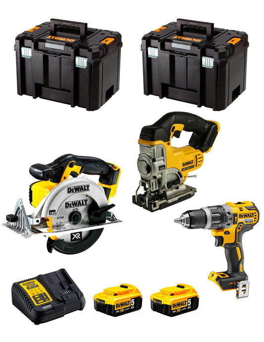 Kit Dewalt Marteau perforateur DCD796+ Scie sauteuse DCS331 + Scie circulaire DCS391+ 2bat 5Ah+ Chargeur+ 2xTSTAK VI DCK391P2