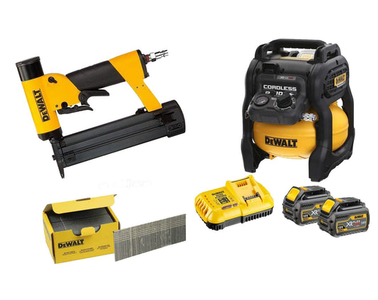 Combo cloueur à broches DPN2330 + compresseur DCC1054T2 + boîte avec 20.000 mini broches Dewalt CPROF532