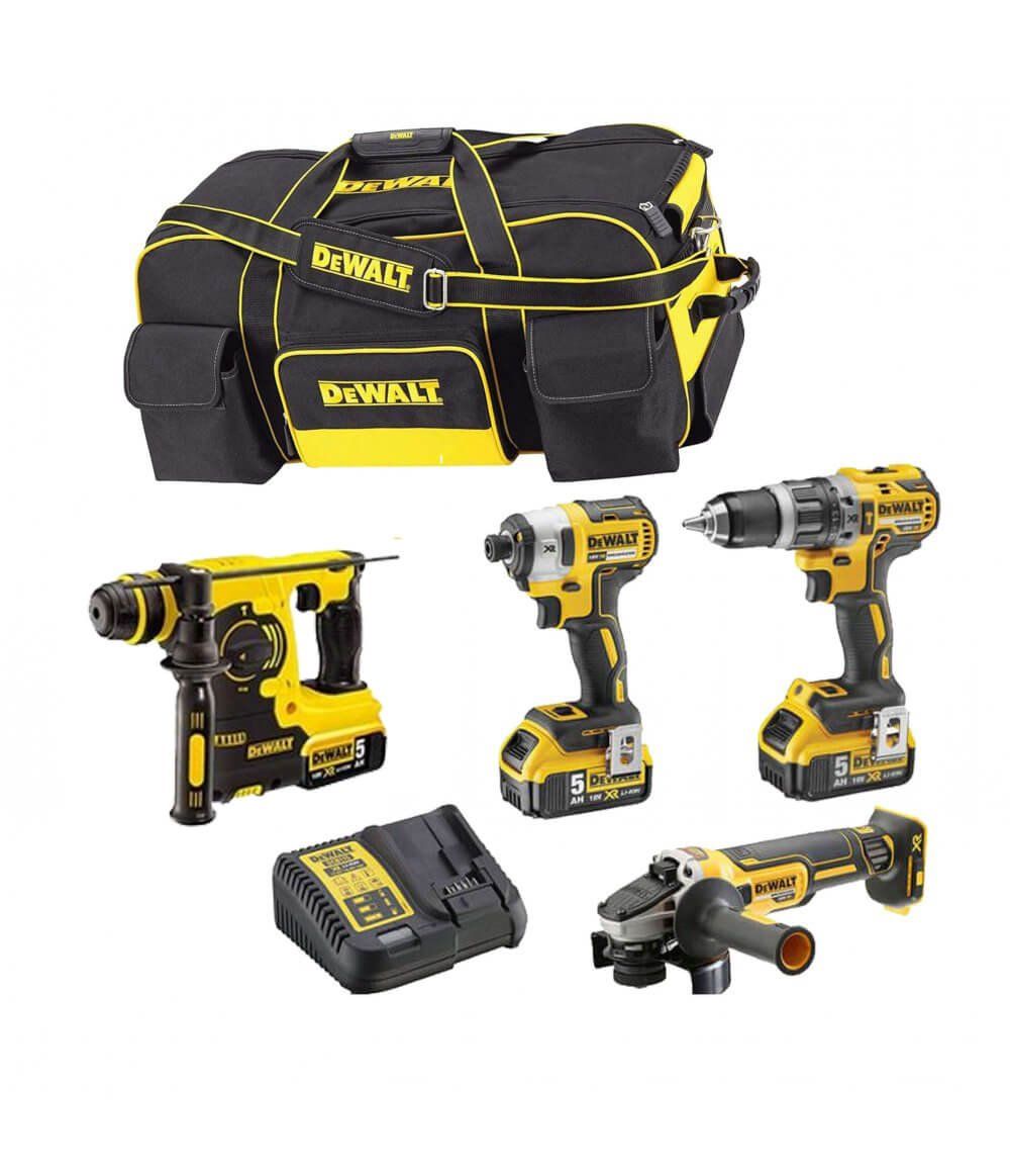Dewalt Power Kit Marteau + Perceuse + Meuleuse + Conducteur à chocs DCK434P3
