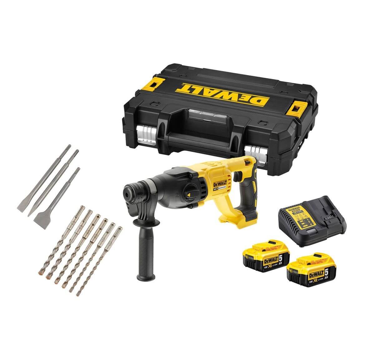 Marteau léger 18V SDS-Plus 2.6 J avec 2 batteries 5Ah + 9 accessoires Dewalt DCH133P2X