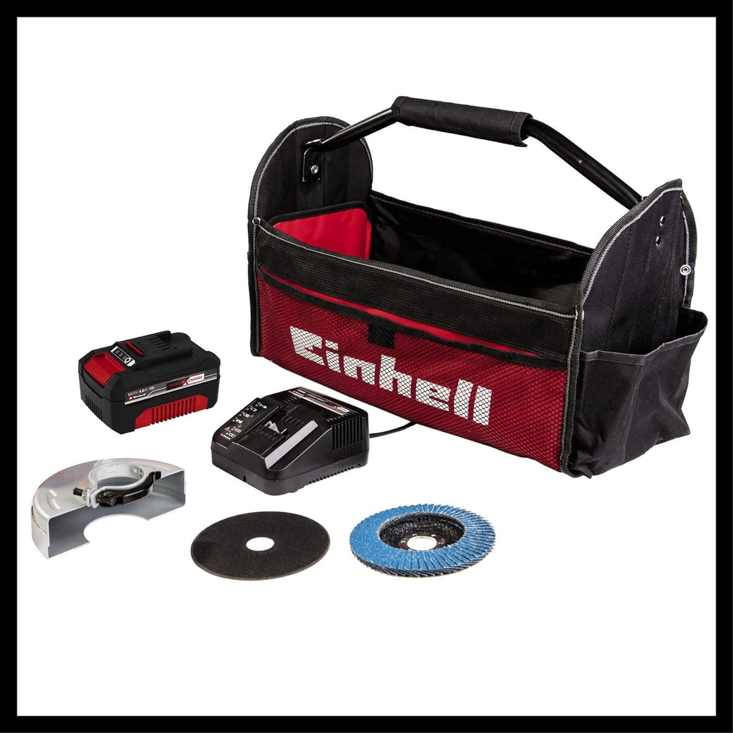 Kit meuleuse d'angle 18V 115mm + batterie 4Ah + chargeur + sac + accessoires Kit Einhell TE-AG 18/115 Li