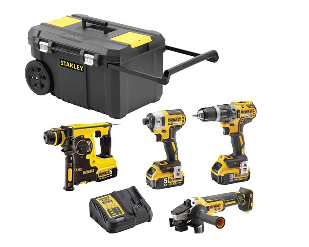 Dewalt Power Kit Marteau + Perceuse + Meuleuse + Conducteur à chocs DCK435P3
