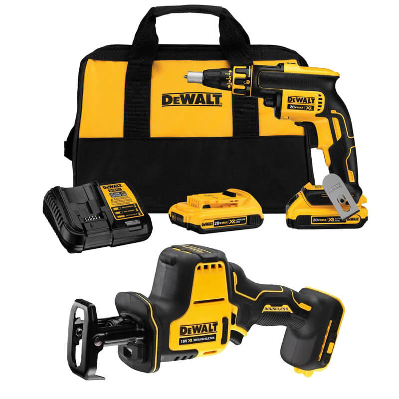 Set Dewalt DCK263D2 18V XR - Scie à plaques DCS369 + Tournevis à plaques DCF620 + Sac + 2 Batteries LI-ION 2.0 Ah