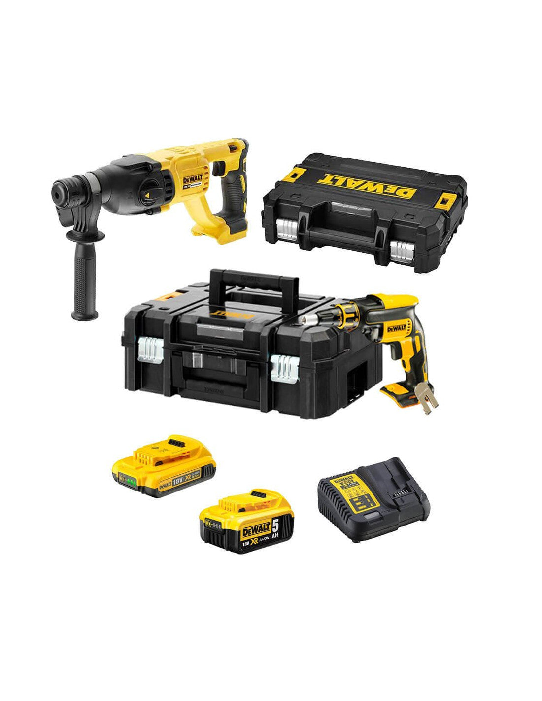 Combo plaque de plâtre : Tournevis pour plaque de plâtre DCF620+ Marteau léger DCH133 Dewalt + 2 Batteries 18V
