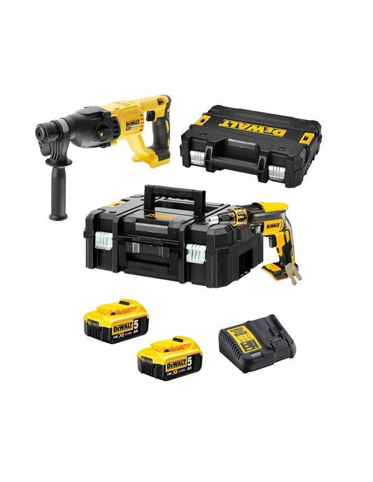Combo plaque de plâtre : Tournevis pour plaque de plâtre DCF620+ Marteau léger DCH133 Dewalt 2 Batteries 5Ah 18V